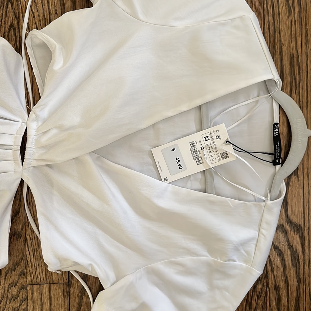 Zara Dress NWT size M white summer cut out dress - Picture 2 of 5